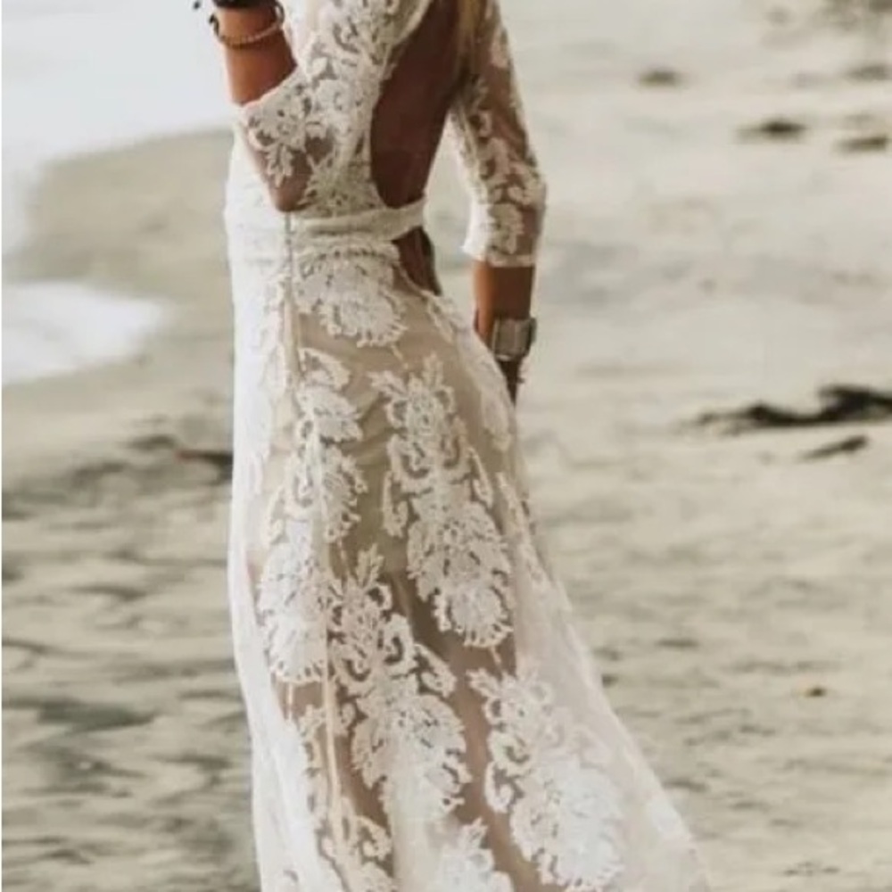 for love and lemons, sheer nude lined lace dress with back cut out
